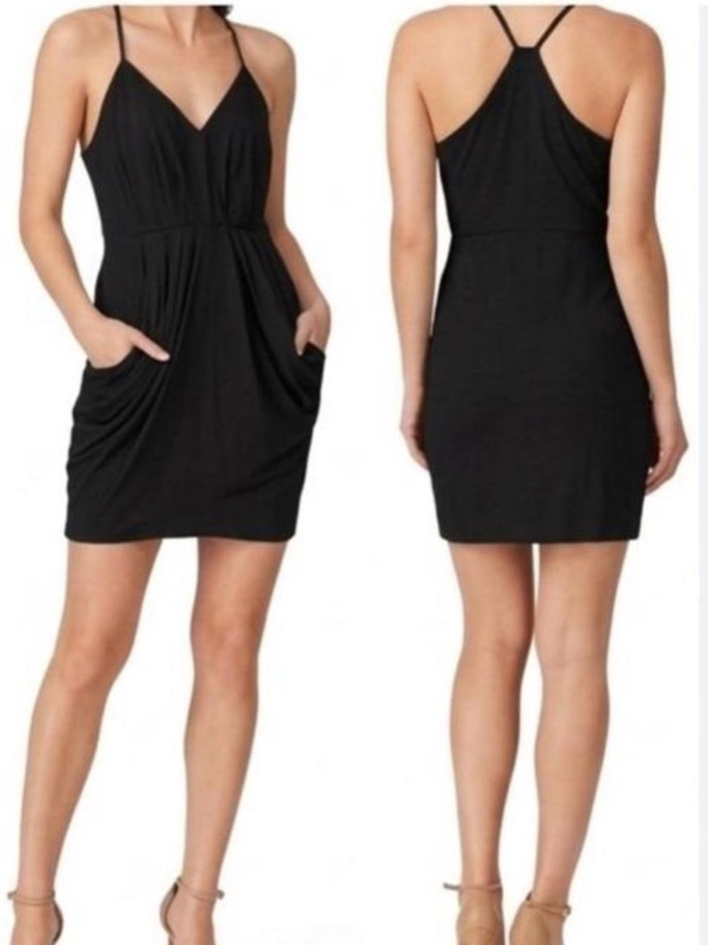 BCB Generation Black Spaghetti-Strap Mini Dress with Pockets